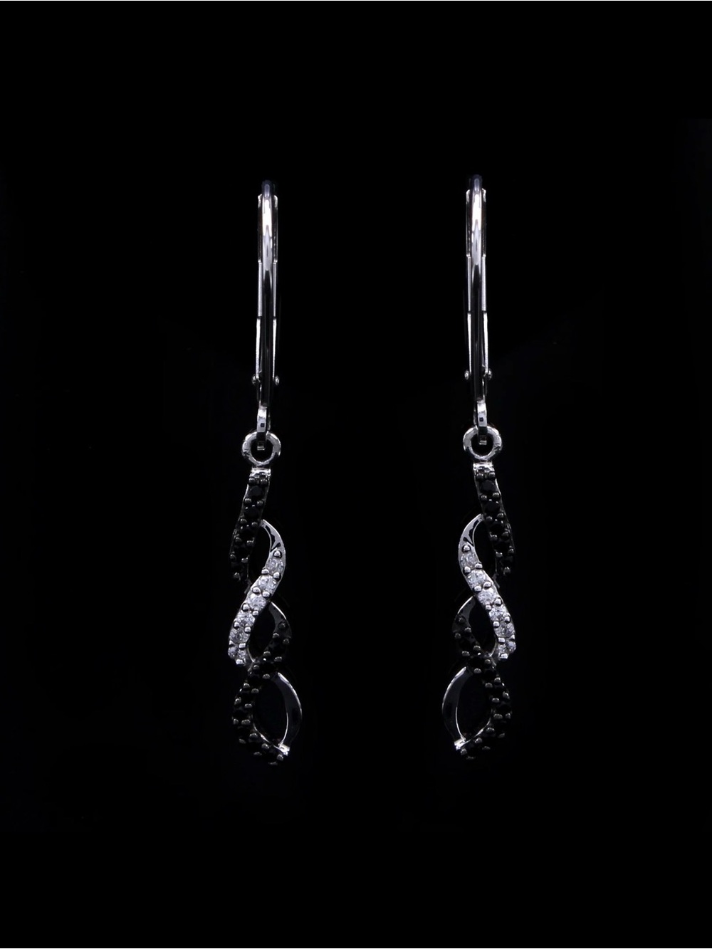 Kay Jewelers Silver Black and White Twisted Drop Diamond Earrings